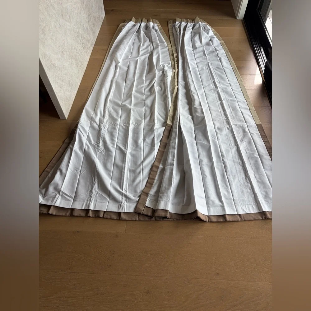 Thomasville Two-Tone Upholstery Fabric Drapes, 98”x18.5”, SET OF 2, LIKE NEW